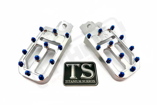 TS Custom Foot Pegs w/ Titanium Grips for Talaria and Altis - Silver / Burnt Blue - Titanium Grip Footpegs
