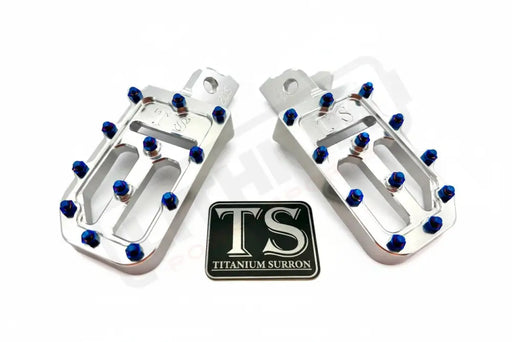 TS Custom Foot Pegs w/ Titanium Grips for Talaria and Altis - Silver / Burnt Blue - Titanium Grip Footpegs