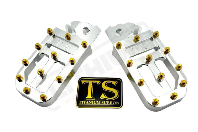 TS Custom Foot Pegs w/ Titanium Grips for Talaria and Altis - Silver / Gold - Titanium Grip Footpegs