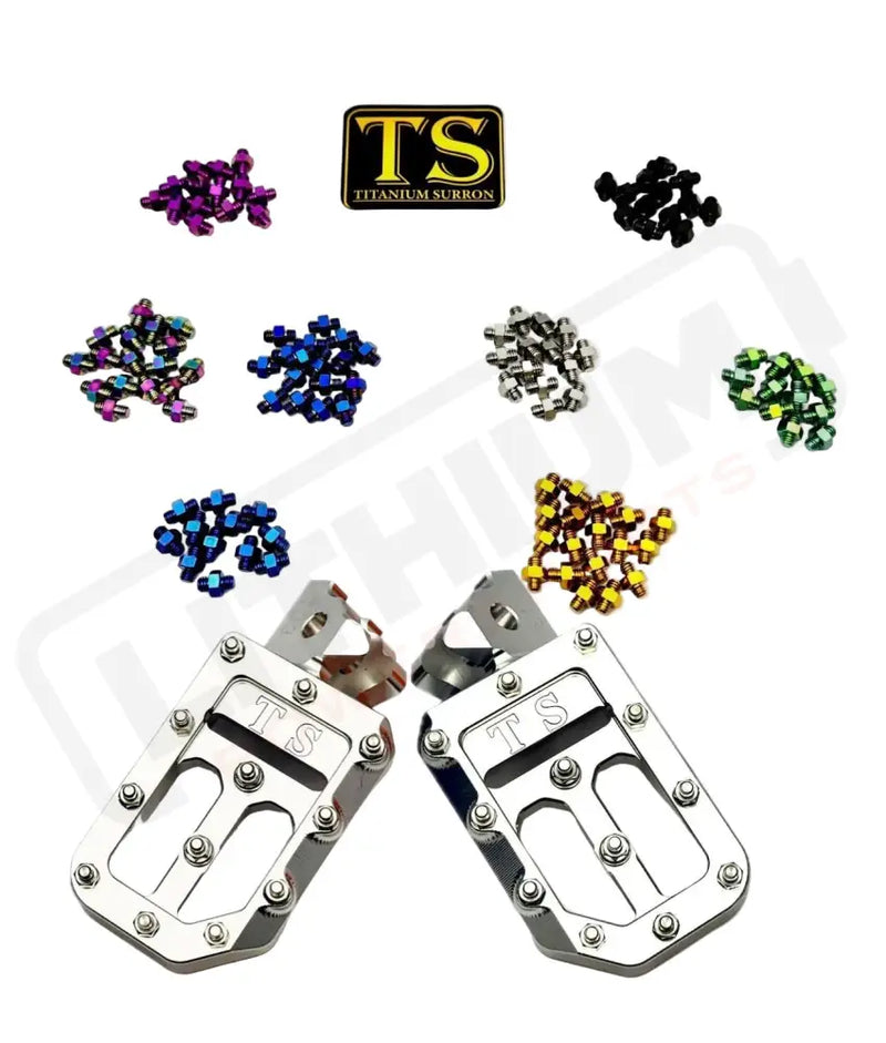 TS Custom Foot Pegs w/ Titanium Grips for Talaria and Altis - Silver / Green - Titanium Grip Footpegs