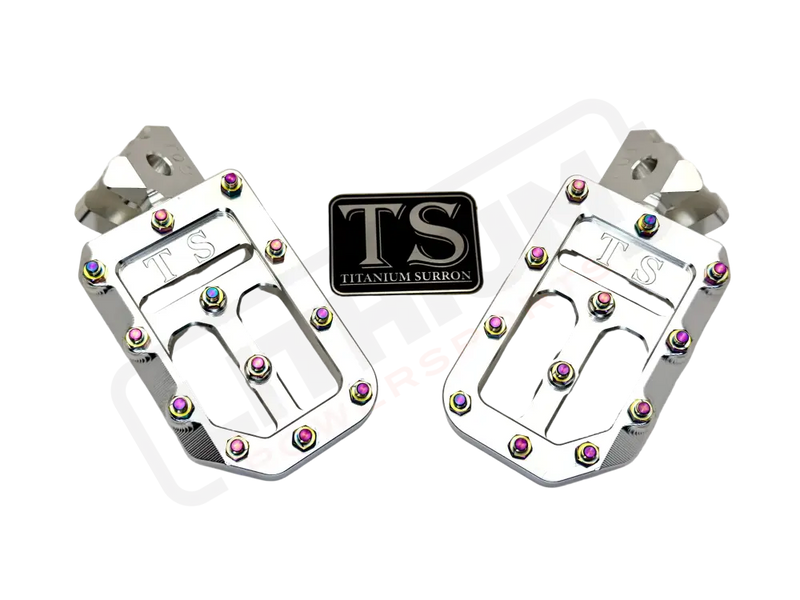 TS Custom Foot Pegs w/ Titanium Grips for Talaria and Altis - Silver / Rainbow - Titanium Grip Footpegs