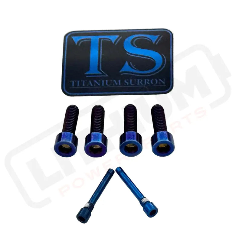 TS Titanium Caliper Bolt Kit (20mm Bolts) - Burnt Blue / Caliper Set + Brake Pad Bolts (6 Pieces) - Titanium Bolts