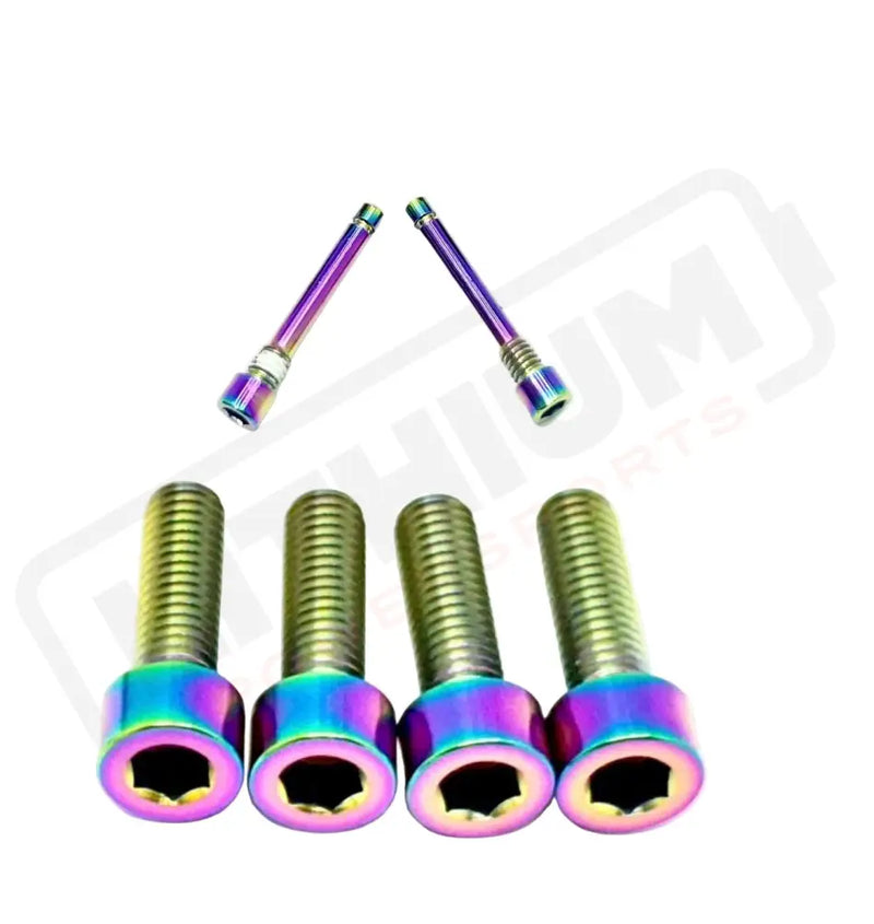 TS Titanium Caliper Bolt Kit (20mm Bolts) - Rainbow / Caliper Set + Brake Pad Bolts (6 Pieces) - Titanium Bolts