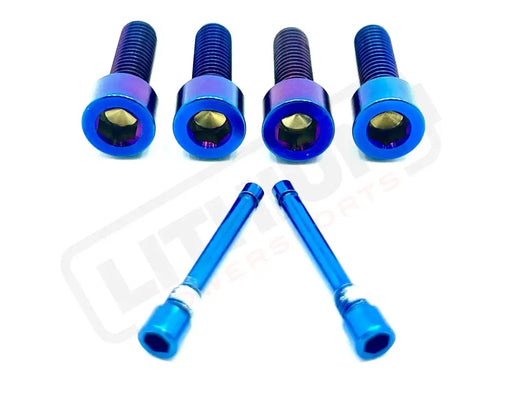 TS Titanium Caliper Bolt Kit (30mm bolts) - Burnt Blue / Caliper + Brake Bolts (6 Pieces) - Titanium Bolts