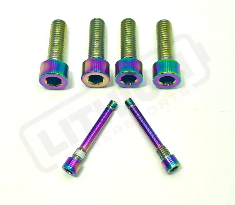 TS Titanium Caliper Bolt Kit (30mm bolts) - Rainbow / Caliper + Brake Bolts (6 Pieces) - Titanium Hardware