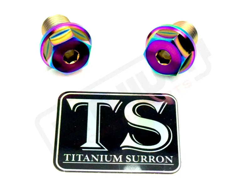 TS Titanium FastAce Fork Axle Bolts. ALX13RC (2.0) and AXH12RV (3.0) - Rainbow - Titanium Bolts