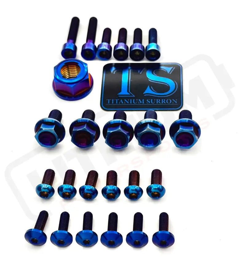 TS Titanium Front and Rear Wheel Bolt Kit - Burnt Blue / Altis Sigma (98v 2026 and Newer M20 Rear Axle Nut) - Titanium