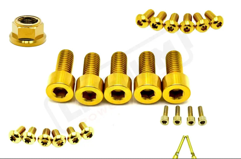 TS Titanium Front and Rear Wheel Bolt Kit - Gold / 220mm rotors with spacer/ 30mm Bolts (MX4 - XXX) - Titanium Bolts