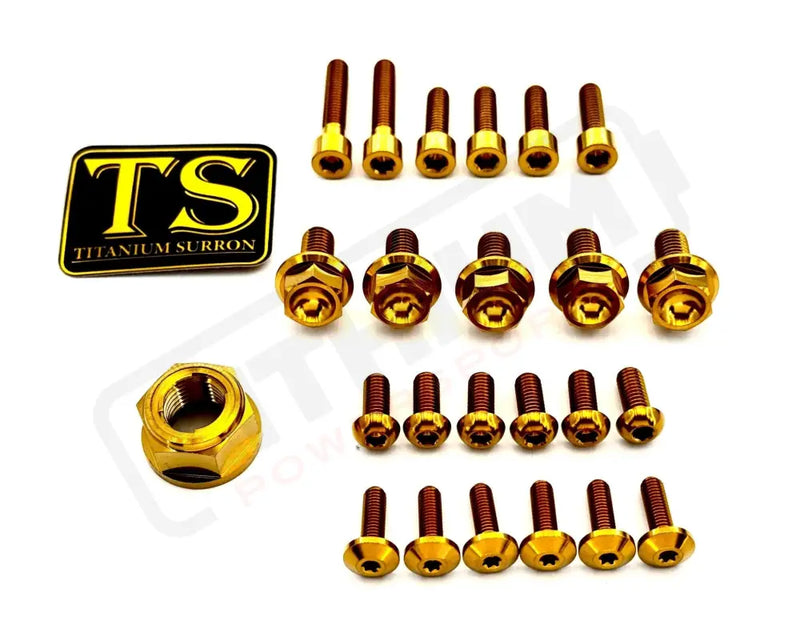 TS Titanium Front and Rear Wheel Bolt Kit - Gold / Altis Sigma (2025 and Prior M14 Rear Axle Nut) - Titanium Bolts