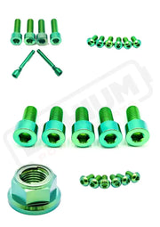 TS Titanium Front and Rear Wheel Bolt Kit - Green / 220mm rotors with spacer/ 30mm Bolts (MX4 - XXX) - Titanium Bolts