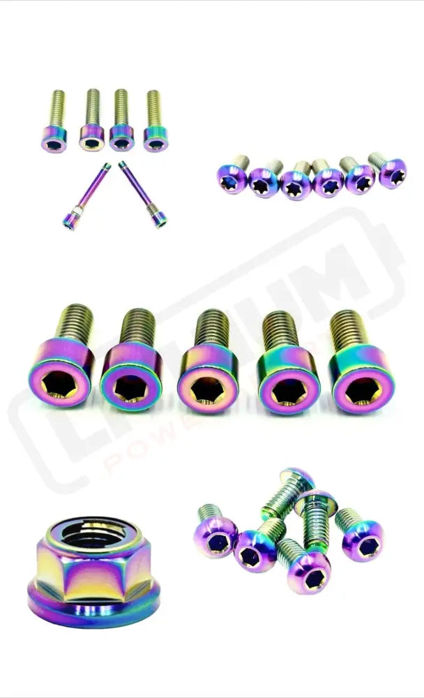TS Titanium Front and Rear Wheel Bolt Kit - Rainbow / 220mm rotors with spacer/ 30mm Bolts (MX4 - XXX) - Titanium Bolts